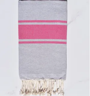 Fouta gris bandes rose fuchsia Fouta Tunisia - 1 2