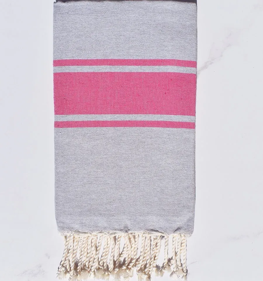 Fouta gris bandes rose fuchsia Fouta Tunisia - 2