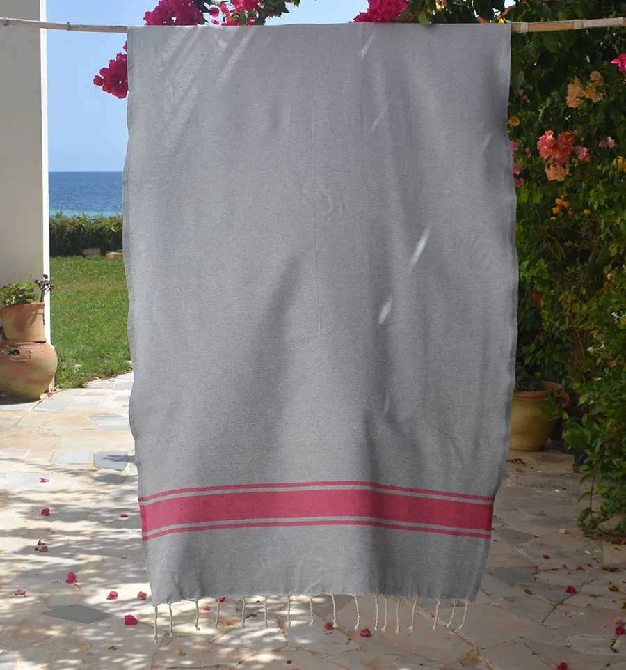 Fouta gris bandes rose fuchsia Fouta Tunisia - 3