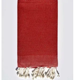 Fouta nid d'abeille unie rouge ponceau Fouta Tunisia - 1