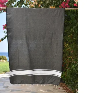 Fouta en Coton Recyclé noir - Mode Écologique - FOUTA TUNISIA