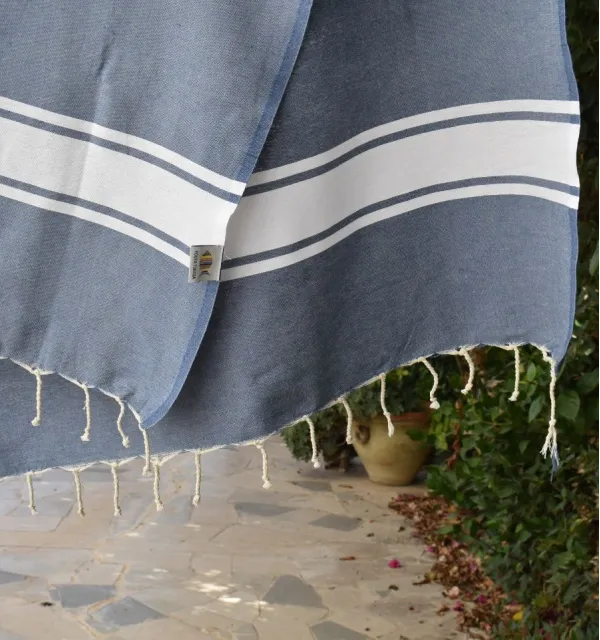 Fouta en Coton Recyclé bleu jean - Mode écoresponsable - FOUTA TUNISIA