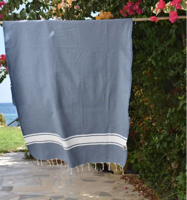 Fouta en Coton Recyclé bleu jean - Mode écoresponsable - FOUTA TUNISIA
