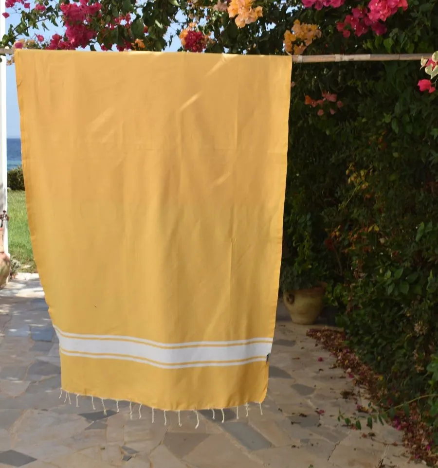 Fouta en Coton Recyclé jaune moutarde - Mode éthique - FOUTA TUNISIA