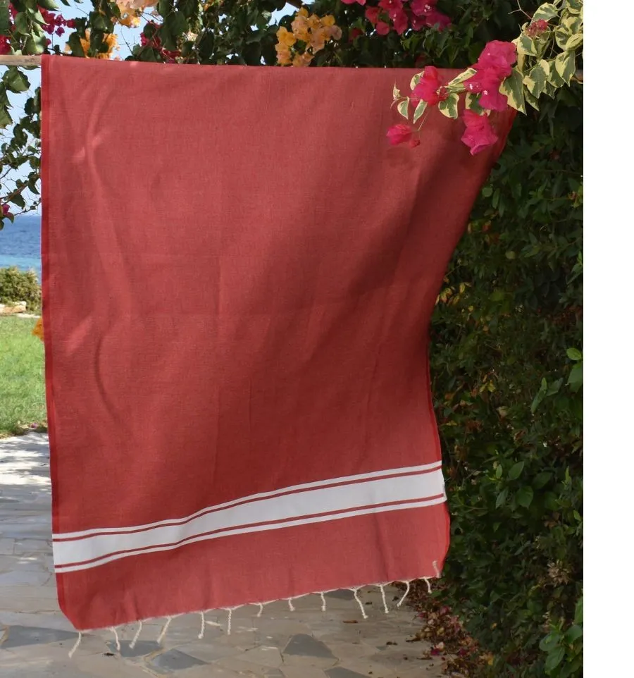 Fouta en Coton Recyclé rouge - Mode Écologique - FOUTA TUNISIA