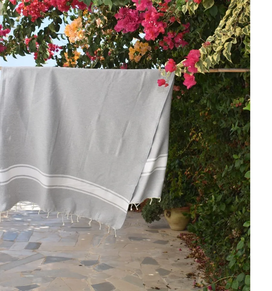 Fouta en Coton Recyclé Gris - Écologique & Durable - FOUTA TUNISIA