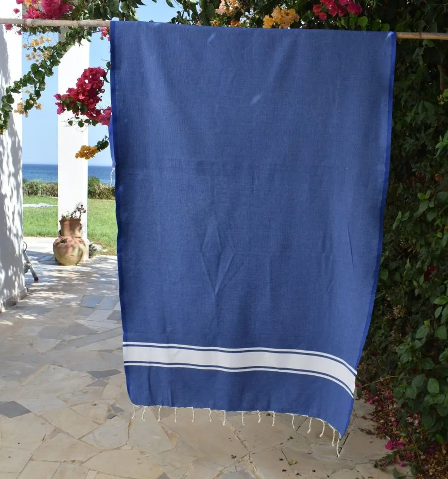 Fouta en Coton Recyclé bleu - Mode durable - FOUTA TUNISIA