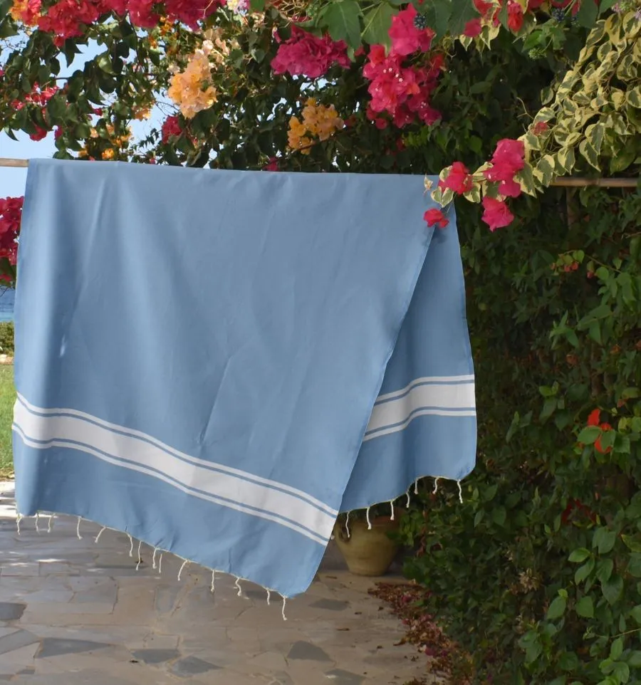 Fouta en Coton Recyclé bleu clair - Mode Écologique - FOUTA tunisia