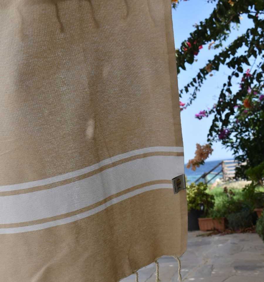 Fouta en Coton Recyclé beige - Mode Écologique - FOUTA TUNISIA