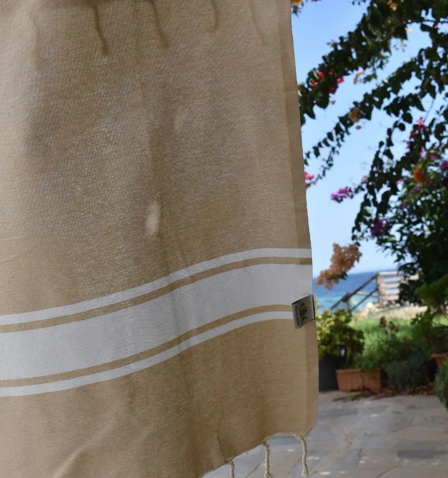 Fouta en Coton Recyclé beige - Mode Écologique - FOUTA TUNISIA