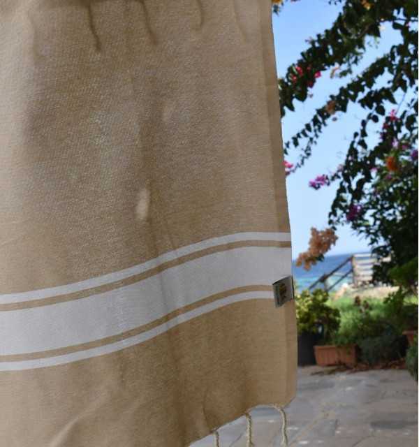 Fouta en Coton Recyclé beige - Mode Écologique - FOUTA TUNISIA