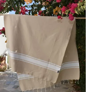 Fouta en Coton Recyclé beige - Mode Écologique - FOUTA TUNISIA 2