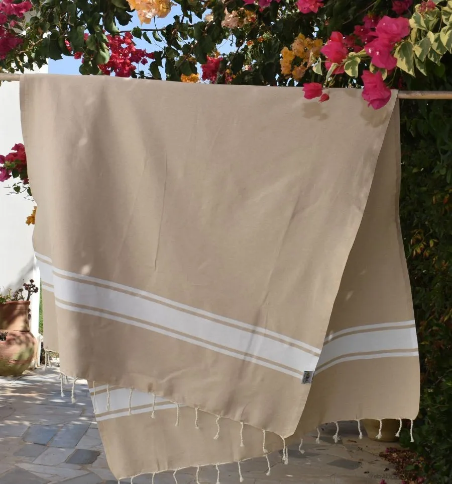 Fouta en Coton Recyclé beige - Mode Écologique - FOUTA TUNISIA