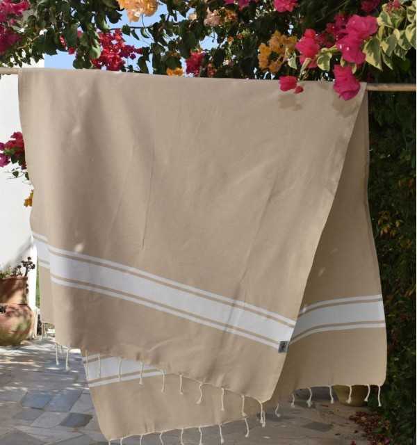Fouta en Coton Recyclé beige - Mode Écologique - FOUTA TUNISIA