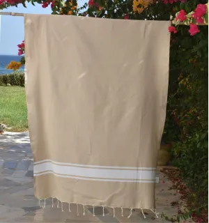 Fouta en Coton Recyclé beige - Mode Écologique - FOUTA TUNISIA