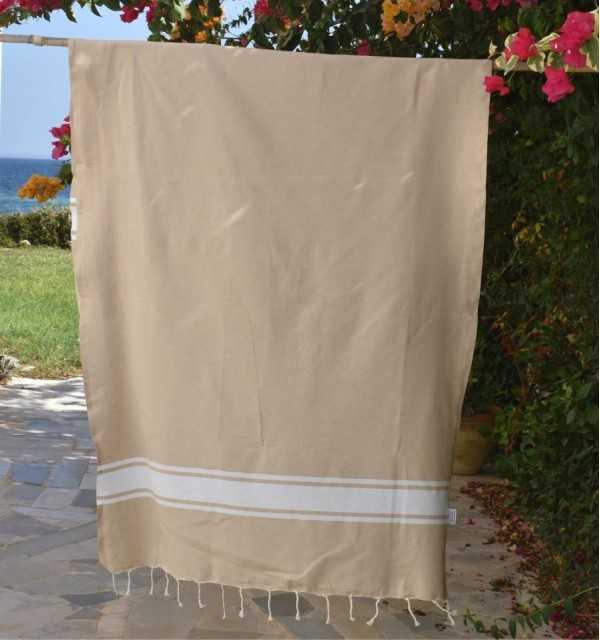 Fouta en Coton Recyclé beige - Mode Écologique - FOUTA TUNISIA