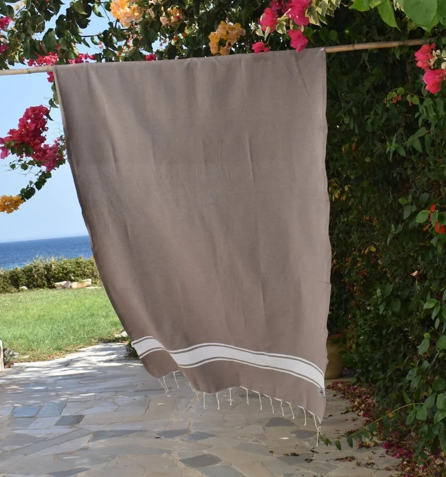 Fouta en Coton Recyclé taupe - Élégance Écologique - FOUTA TUNISIA