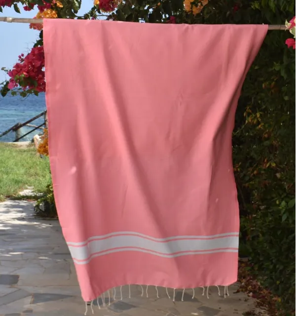 Fouta en Coton Recyclé rose fluo - Serviette de plage - FOUTA TUNISIA