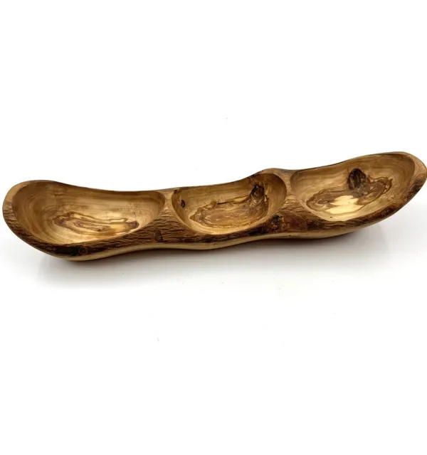 Plat apéritif en bois d'olivier avec 3 trou - Ustensiles de cuisine