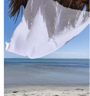FOUTA Nid d'abeille unie blanche Fouta Tunisia - 1 2