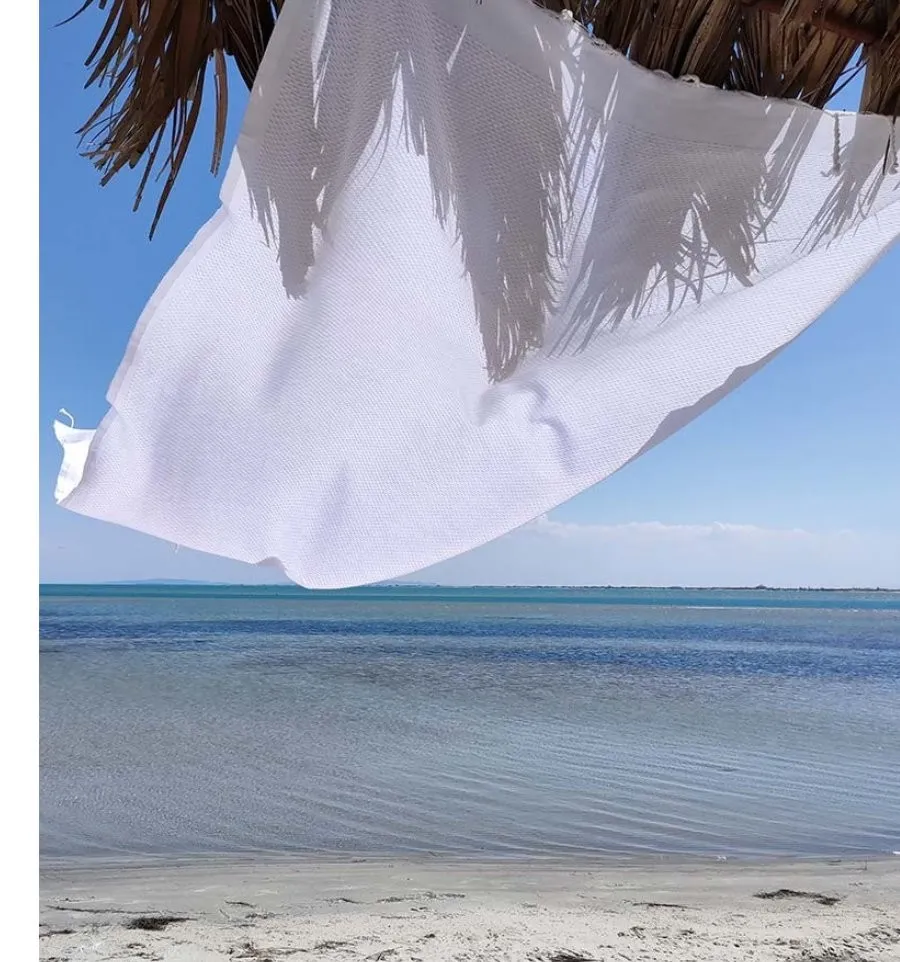 Fouta Nid d’Abeille Blanche Unie - Élégance et Confort pour la Plage et le Spa