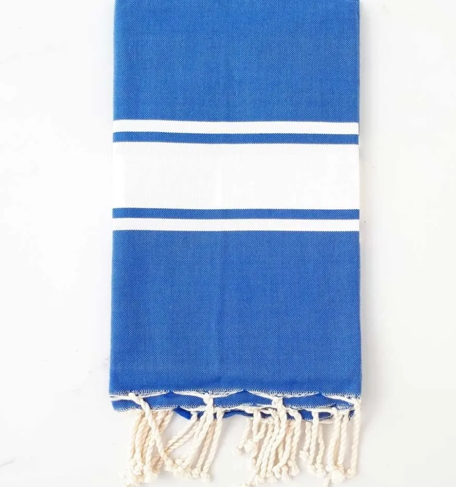 Fouta Plate bleu 100x200 cm - 100 % Coton - FOUTA TUNISIA