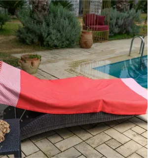 Fouta Nid d'abeille rouge groseille 100x200 cm - 100 % Coton - FOUTA TUNISIA
