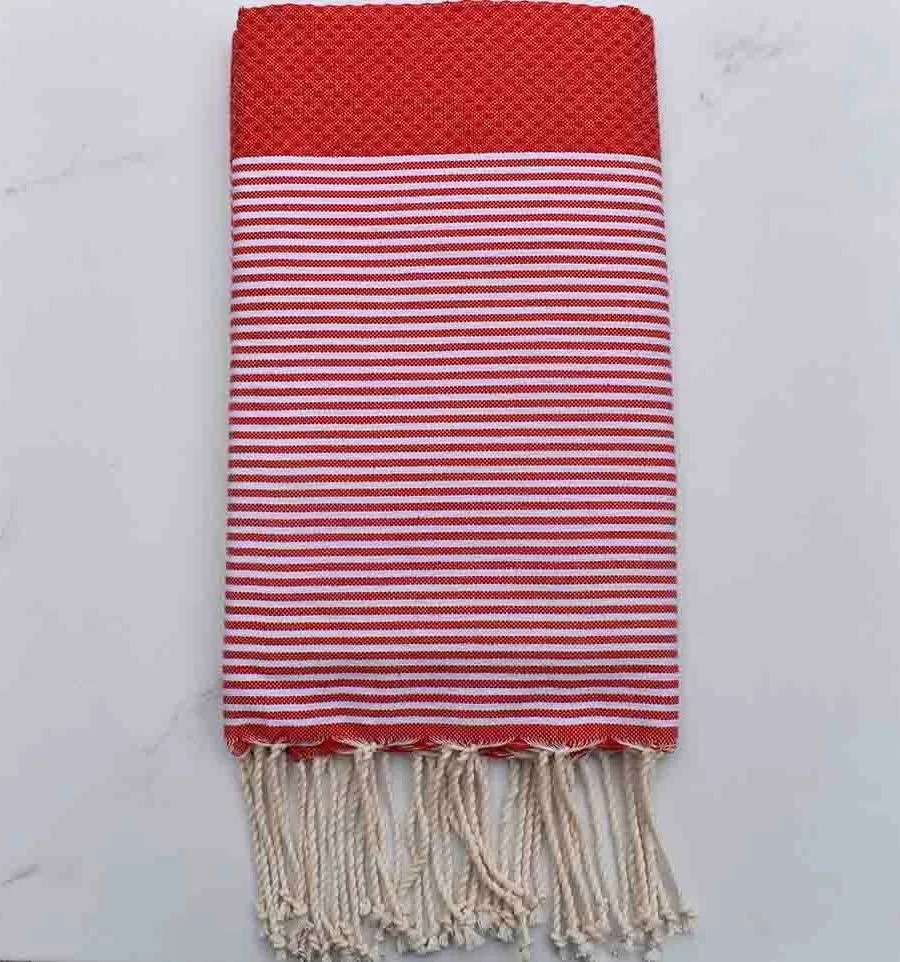 Fouta Nid d'abeille rouge groseille 100x200 cm - 100 % Coton - FOUTA TUNISIA