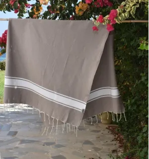 Fouta en Coton Recyclé taupe - Élégance Écologique - FOUTA TUNISIA 2