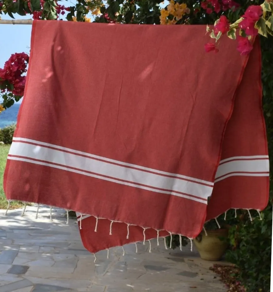 Fouta en Coton Recyclé rouge - Mode Écologique - FOUTA TUNISIA