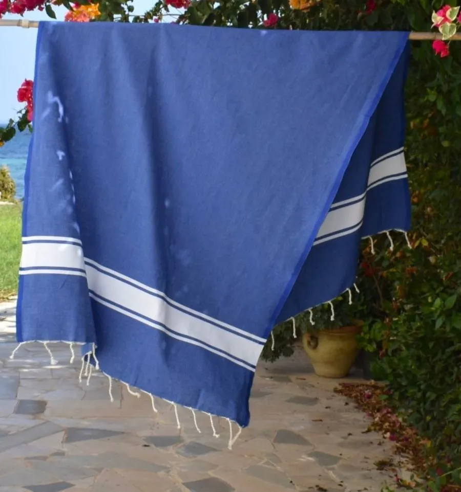 Fouta en Coton Recyclé bleu - Mode durable - FOUTA TUNISIA