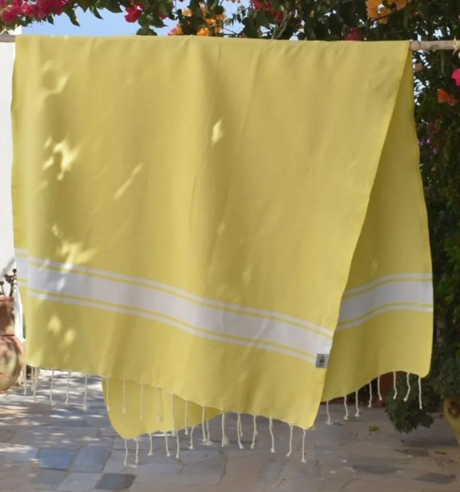 Fouta en Coton Recyclé jaune - Mode et Écologie - FOUTA TUNISIA