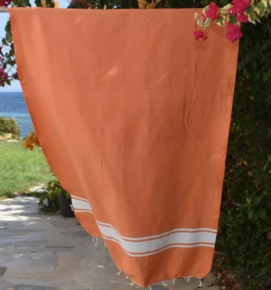 Fouta en Coton Recyclé orange - Mode Écologique - FOUTA TUNISIA