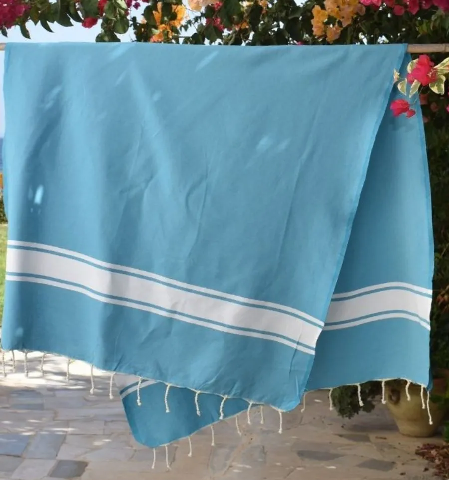 Fouta en Coton Recyclé bleu céleste - Mode Écologique - FOUTA TUNISIA