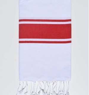 Fouta plate blanche bandes rouge Fouta Tunisia - 1 2