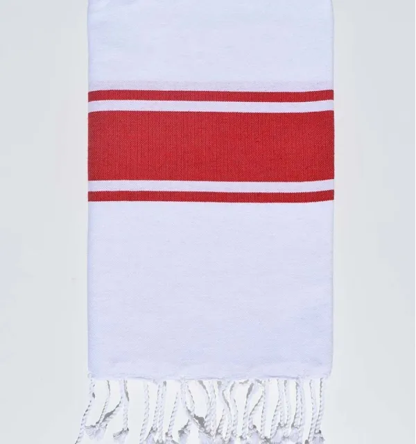Fouta plate blanche bandes rouge - FOUTA TUNISIA