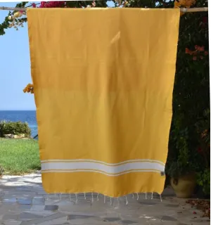 Fouta en Coton Recyclé jaune moutarde - Mode éthique - FOUTA TUNISIA
