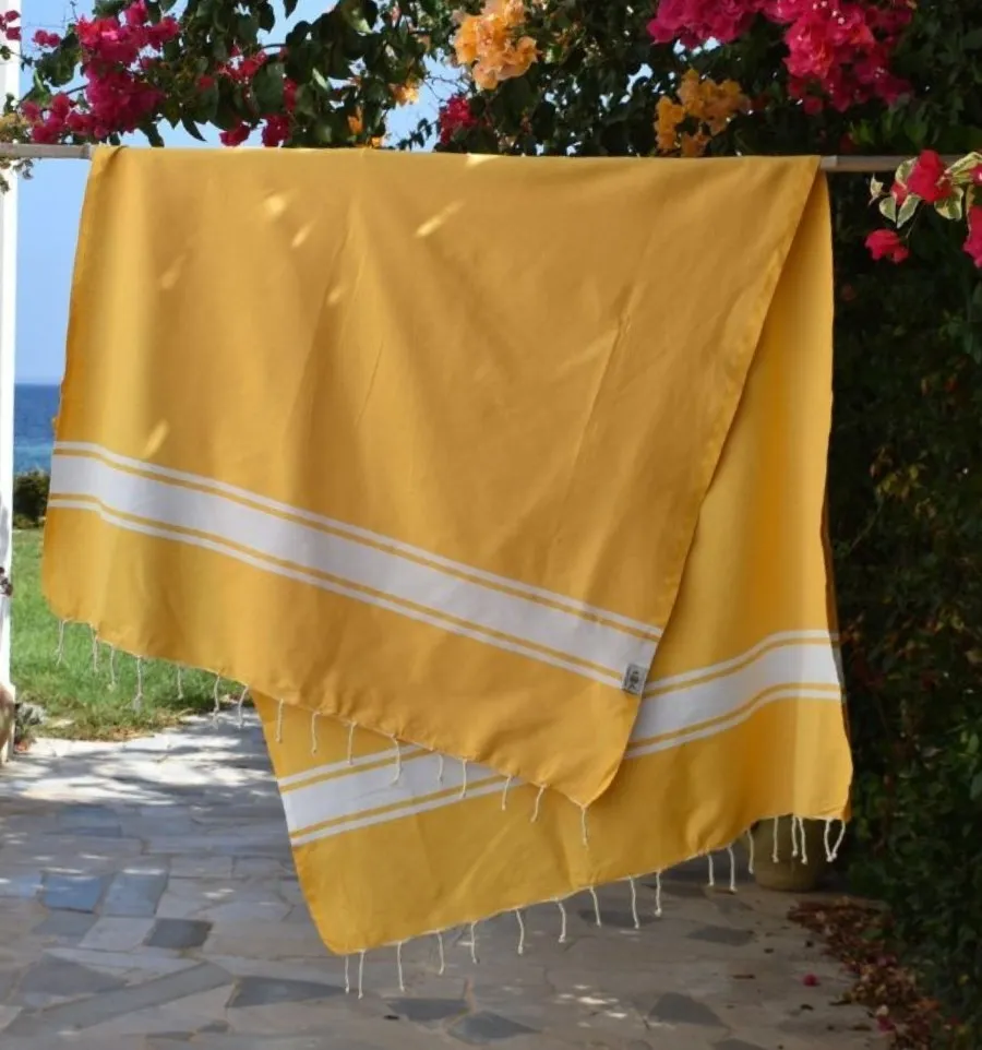 Fouta en Coton Recyclé jaune moutarde - Mode éthique - FOUTA TUNISIA