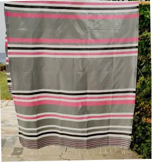 Fouta dina gris rayée rose, blanc et gris noir - FOUTA TUNISIA