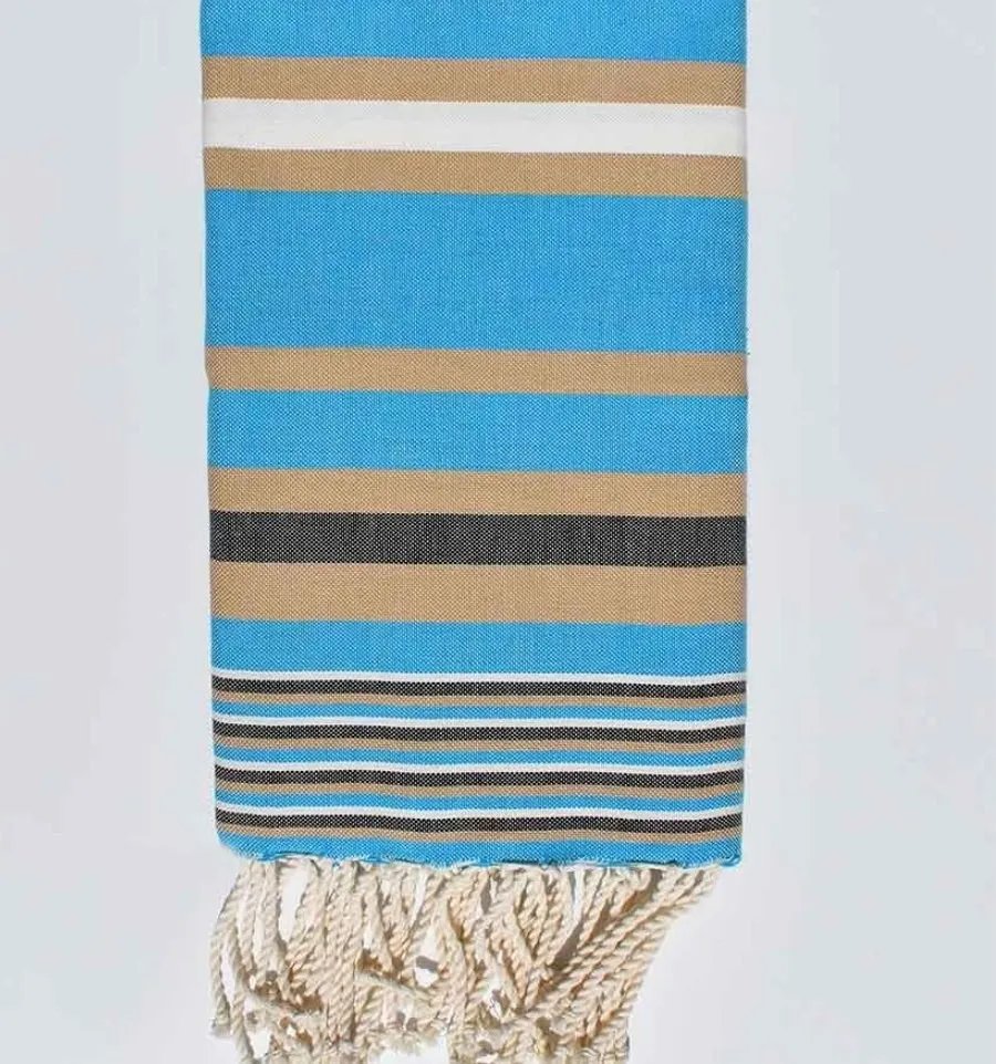 Serviette de plage Dina bleu céleste 100x200 cm - 100 % Coton - FOUTA TUNISIA