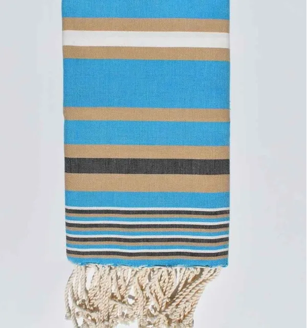 Serviette de plage Dina bleu céleste 100x200 cm - 100 % Coton - FOUTA TUNISIA