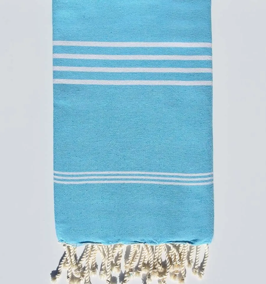 Fouta Mykonos en Coton Recyclé bleu céleste - Éco-chic - FOUTA TUNISIA