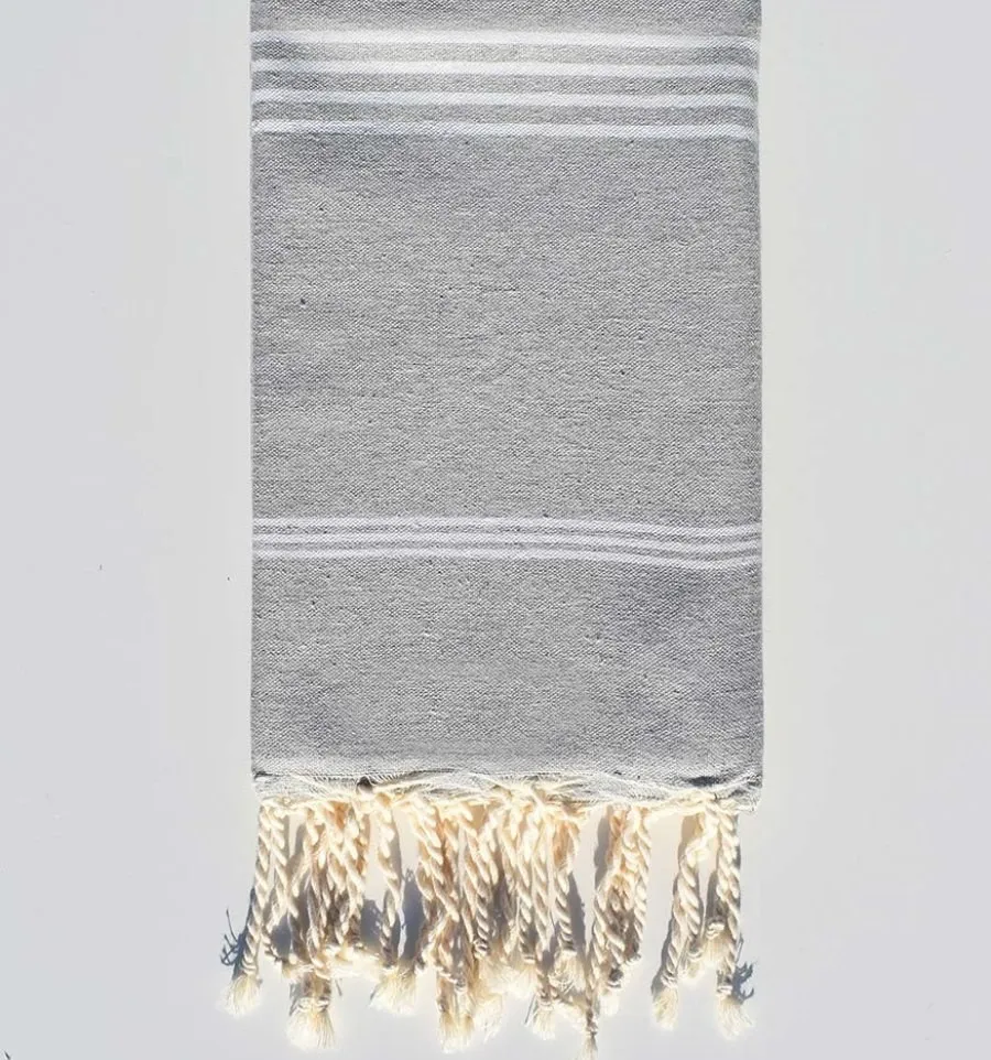 Fouta Mykonos en Coton Recyclé gris clair - Fouta Tendance
