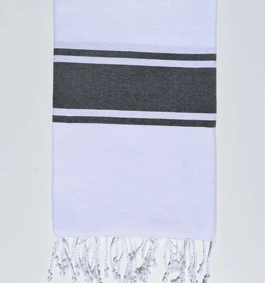 Fouta plate blanche bandes anthracite 100x200 cm - FOUTA TUNISIA