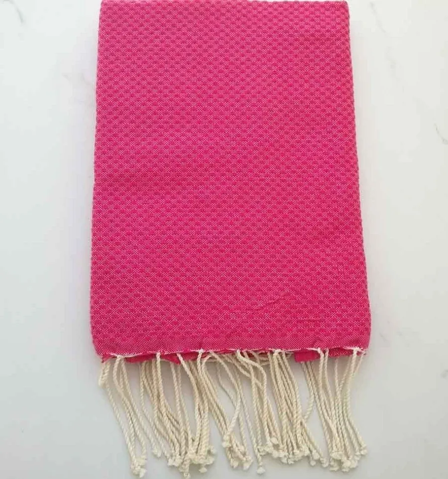 FOUTA nid d'abeille unie rose fushia - 100x200 cm - 100 % Coton - FOUTA TUNISIA
