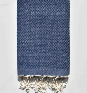 FOUTA nid d'abeille unie bleu marine Fouta Tunisia - 1 2