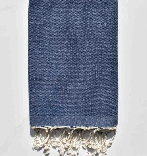 FOUTA nid d'abeille unie bleu marine - FOUTA TUNISIA
