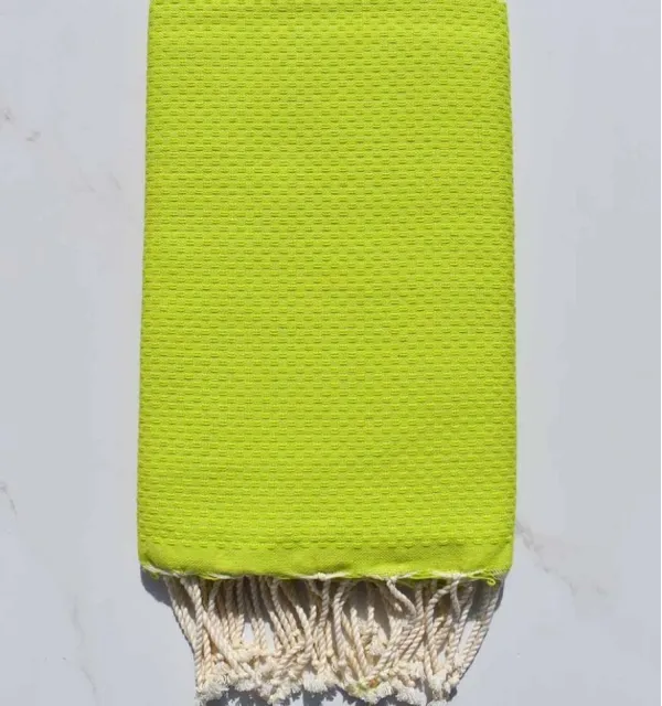 Fouta nid d'abeille unie vert lime 100x200 cm - 100 % Coton - FOUTA TUNISIA