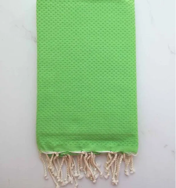 FOUTA nid d'abeille unie vert primaire 100x200 cm - 100 % Coton - FOUTA TUNISIA