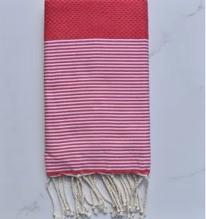 FOUTA NID D'ABEILLE Groseille rayée blanc Fouta Tunisia - 1 2
